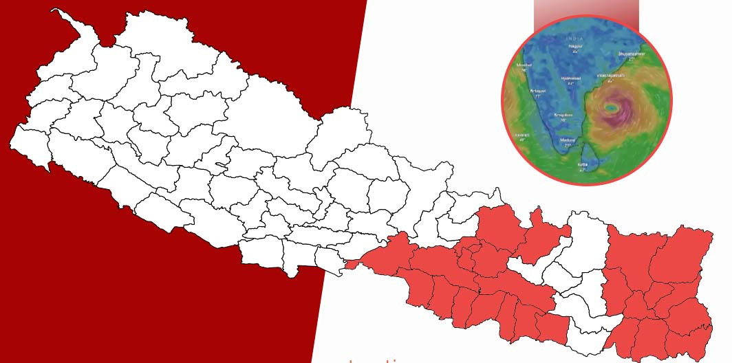 ‘मोन्था’ चक्रवातले नेपालका २६ जिल्लामा प्रभाव पार्ने : भारी वर्षा र हिमपातको चेतावनी